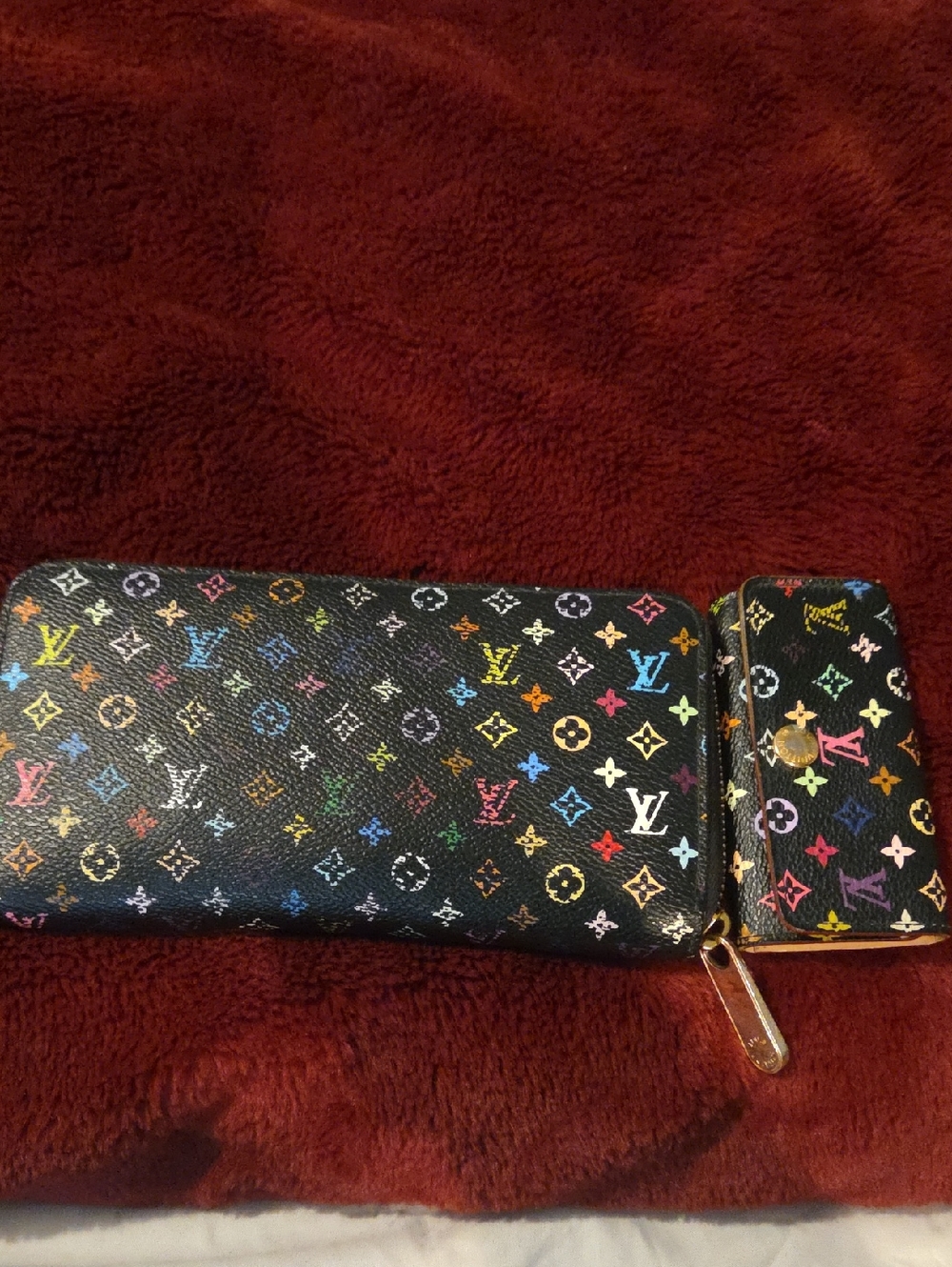 Louis Vuttion Black Multicolor Monogram Long Wallet and Key Pouch